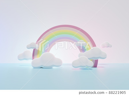 3D rendering of colorful pastel clouds and rainbow with empty space for kids or baby products. 88221905