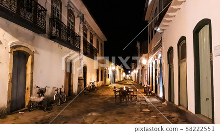 Night cityscape of historical village of Paraty, Rio de Janeiro, Brazil. preserved Portuguese colonial and Brazilian Imperial municipality 88222551