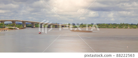 Panoramic of river mouth in Sergipe, Brazil. Bridge on background Panoramic of river mouth in Sergipe, Brazil. Bridge on background 88222563