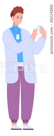 Man in lab coat dropping liquid in test glass tube Man in lab coat dropping liquid in test glass tube 88224866