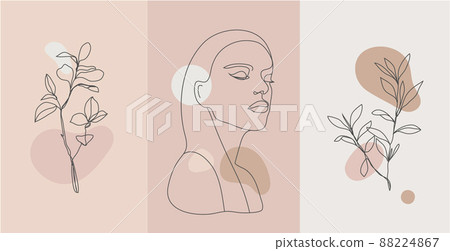 Vector minimalist style portrait. Line flower, woman portrait. Hand drawn abstract feminine print. for social net stories, beauty logos, poster illustration, card, t-shirt print. Art woman line face. Vector minimalist style portrait. Line flower, woman portrait. Hand drawn abstract feminine print. for social net stories, beauty logos, poster illustration, card, t-shirt print. Art woman line face. 88224867