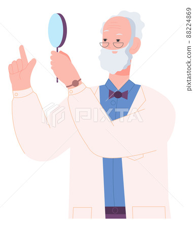Old bearded man with magnifying glass. Science professor character 88224869
