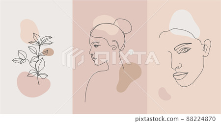 Vector minimalist style portrait. Line flower, woman portrait. Hand drawn abstract feminine print. for social net stories, beauty logos, poster illustration, card, t-shirt print. Art woman line face. Vector minimalist style portrait. Line flower, woman portrait. Hand drawn abstract feminine print. for social net stories, beauty logos, poster illustration, card, t-shirt print. Art woman line face. 88224870