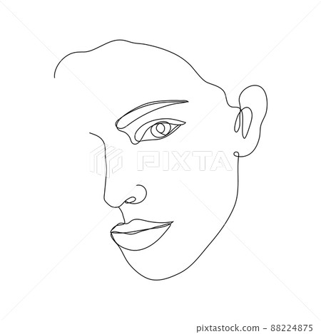 Vector hand drawn linear art, woman face, continuous line, fashion concept, feminine beauty minimalist. Print, illustration for t-shirt, design, logo for cosmetics, etc 88224875
