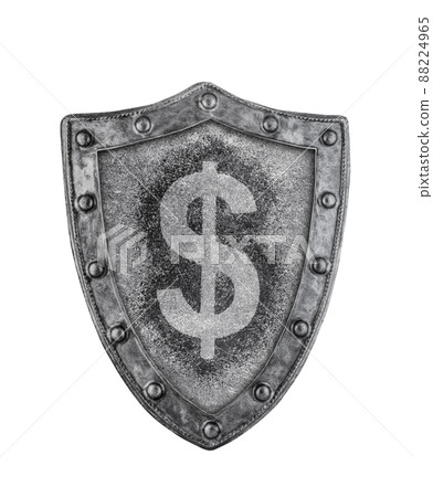 Old medieval shield with dollar sign isolated on white background with clipping path 88224965