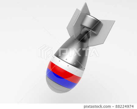 3d render of russian missile with russian flag on white background 88224974