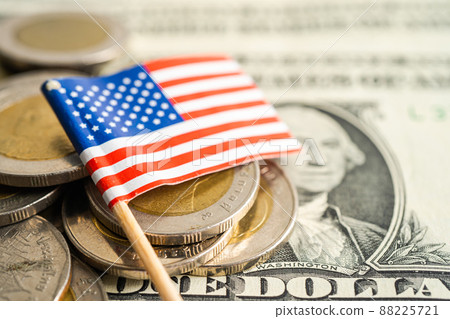Stack of coins money with USA America flag, finance banking concept. 88225721