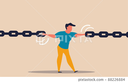 Business weak and strong cartoon character connect chain. Danger gap and pressure investments vector illustration concept. Risky vulnerability and weakness support. Powerful human connect smash 88226884