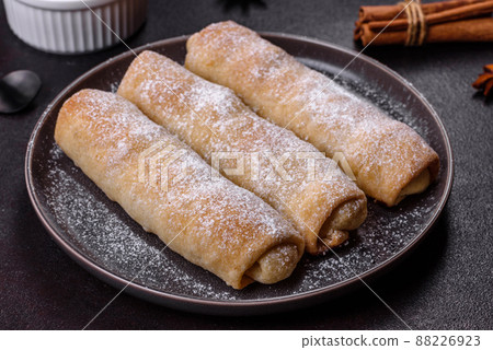 Delicious fresh sweet vertuta with apple. Homemade pastries Delicious fresh sweet vertuta with apple. Homemade pastries 88226923