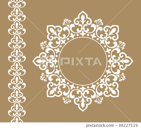Decorative frame Elegant vector element for design in Eastern style, place for text. Floral beige and white border. Lace illustration for invitations and greeting cards Decorative frame Elegant vector element for design in Eastern style, place for text. Floral beige and white border. Lace illustration for invitations and greeting cards 88227119