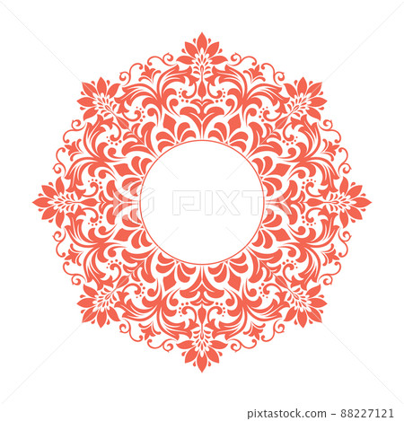 Decorative frame Elegant vector element for design in Eastern style, place for text. Floral pink and white border. Lace illustration for invitations and greeting cards Decorative frame Elegant vector element for design in Eastern style, place for text. Floral pink and white border. Lace illustration for invitations and greeting cards 88227121