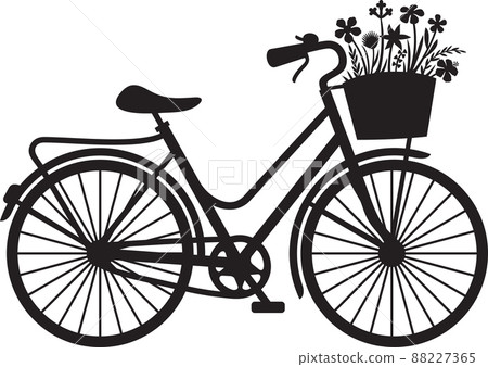 Retro bicycle with flowers black and white Retro bicycle with flowers black and white 88227365