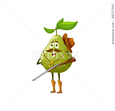 Cartoon guava cowboy character. Tropical fruit wild west shooter or Texas ranger funny personage, isolated comical guava vector character wearing cowboy hat and boots, armed with rifle gun Cartoon guava cowboy character. Tropical fruit wild west shooter or Texas ranger funny personage, isolated comical guava vector character wearing cowboy hat and boots, armed with rifle gun 88227587