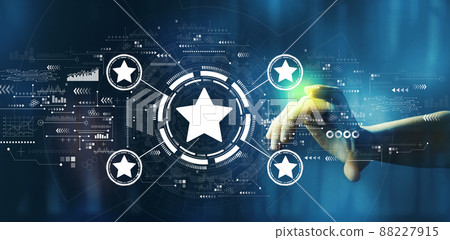 Rating star concept with hand pressing a technology screen 88227915