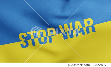 National flag of Ukraine STOP WAR waving 3D Render, Ukrainian Peoples Republic flag, Ukrainian independence or flag Ukraina textile, no war National flag of Ukraine STOP WAR waving 3D Render, Ukrainian Peoples Republic flag, Ukrainian independence or flag Ukraina textile, no war 88228070