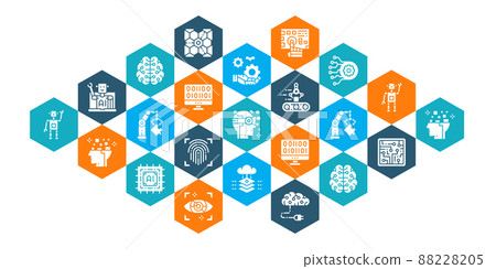 Artificial Intelligence line design web banner. Robotics, Chatbot, Database, Big Data illustration concept for web marketing and graphic design. Artificial Intelligence line design web banner. Robotics, Chatbot, Database, Big Data illustration concept for web marketing and graphic design. 88228205