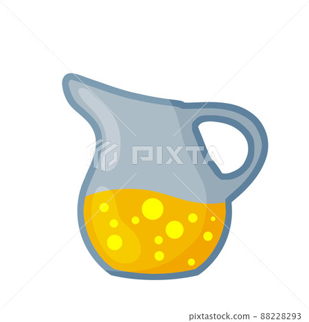 Lemonade in jug. Summer refreshing drink in glass jar. Yellow liquid. Flat cartoon illustration 88228293