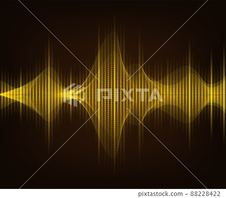 Golden shiny sound wave on dark brown background. Vector tecnology illustration. Golden shiny sound wave on dark brown background. Vector tecnology illustration. 88228422