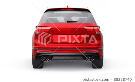 Compact red sports city SUV for exciting driving, for work and family on a white isolated background. 3d rendering. Compact red sports city SUV for exciting driving, for work and family on a white isolated background. 3d rendering. 88228740