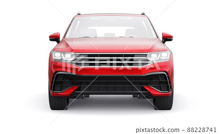 Compact red sports city SUV for exciting driving, for work and family on a white isolated background. 3d rendering. Compact red sports city SUV for exciting driving, for work and family on a white isolated background. 3d rendering. 88228741