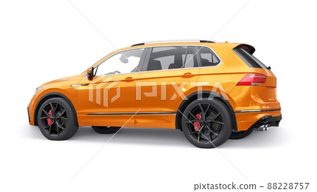 Compact orange sports city SUV for exciting driving, for work and family on a white isolated background. 3d rendering. Compact orange sports city SUV for exciting driving, for work and family on a white isolated background. 3d rendering. 88228757