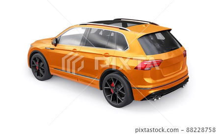 Compact orange sports city SUV for exciting driving, for work and family on a white isolated background. 3d rendering. Compact orange sports city SUV for exciting driving, for work and family on a white isolated background. 3d rendering. 88228758