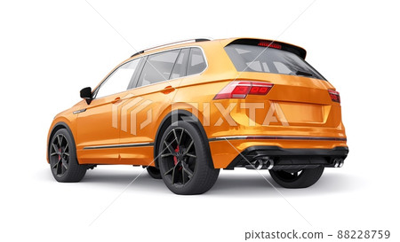 Compact orange sports city SUV for exciting driving, for work and family on a white isolated background. 3d rendering. Compact orange sports city SUV for exciting driving, for work and family on a white isolated background. 3d rendering. 88228759