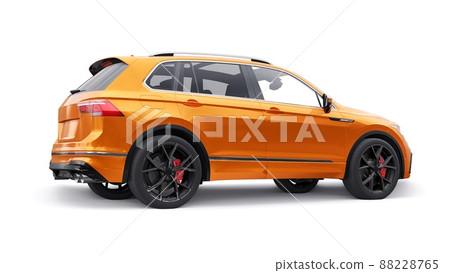 Compact orange sports city SUV for exciting driving, for work and family on a white isolated background. 3d rendering. Compact orange sports city SUV for exciting driving, for work and family on a white isolated background. 3d rendering. 88228765