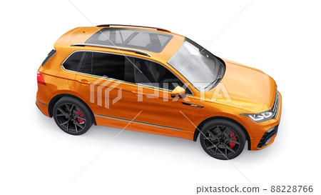 Compact orange sports city SUV for exciting driving, for work and family on a white isolated background. 3d rendering. Compact orange sports city SUV for exciting driving, for work and family on a white isolated background. 3d rendering. 88228766