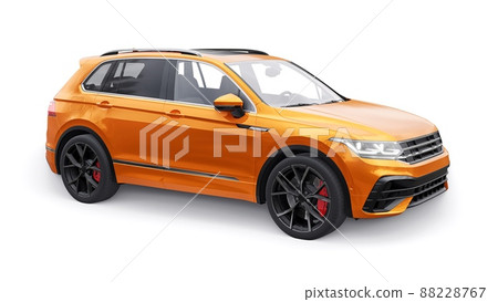 Compact orange sports city SUV for exciting driving, for work and family on a white isolated background. 3d rendering. Compact orange sports city SUV for exciting driving, for work and family on a white isolated background. 3d rendering. 88228767