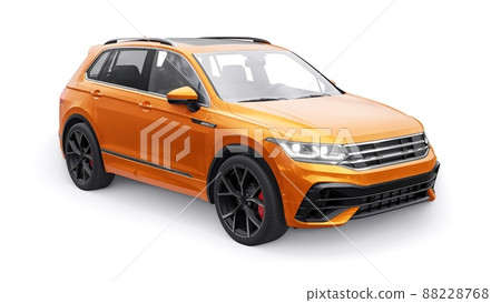 Compact orange sports city SUV for exciting driving, for work and family on a white isolated background. 3d rendering. 88228768
