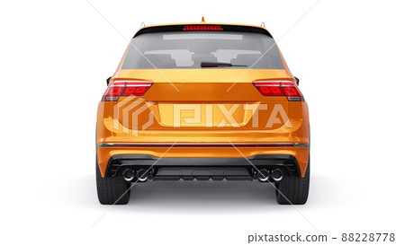 Compact orange sports city SUV for exciting driving, for work and family on a white isolated background. 3d rendering. Compact orange sports city SUV for exciting driving, for work and family on a white isolated background. 3d rendering. 88228778