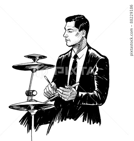Musician on drummers. Ink black and white drawing 88229186