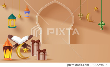 Islamic display decoration background with islamic ornament. Vector 3D Illustration 88229896