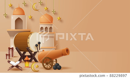 Islamic display decoration background with islamic ornament. Vector 3D Illustration Islamic display decoration background with islamic ornament. Vector 3D Illustration 88229897