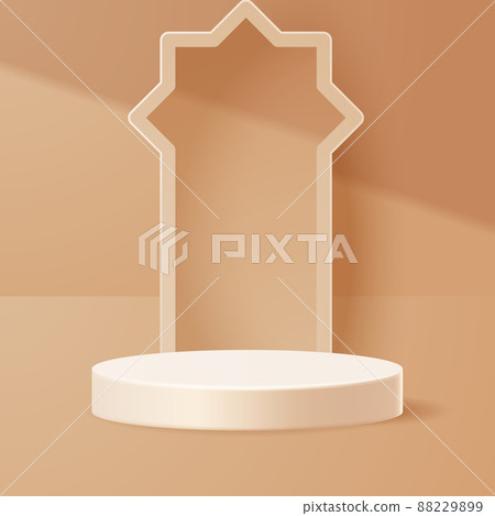 Islamic display podium decoration background with islamic ornament. Vector 3D Illustration Islamic display podium decoration background with islamic ornament. Vector 3D Illustration 88229899