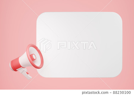 Loudspeaker 3d render - pink megaphone banner with empty space for text for announcement or advertising message. Loudspeaker 3d render - pink megaphone banner with empty space for text for announcement or advertising message. 88230100