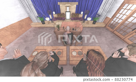 Funeral funeral hall with people Burning incense CG illustration Funeral funeral hall with people Burning incense CG illustration 88230774