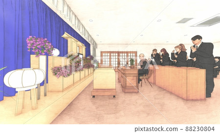 殯儀館與人燒香 CG 插圖 88230804
