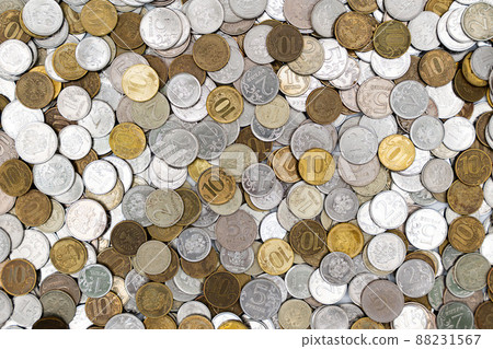 Russian coins, rubles. Background and texture of Russian money Russian coins, rubles. Background and texture of Russian money 88231567