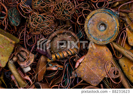 A pile of copper scrap for recycling. Copper is mainly heat pipes and heat exchangers from laptop cooling systems. 88231623