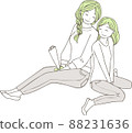 A girl giving a carnation to her mother on Mother's Day 88231636