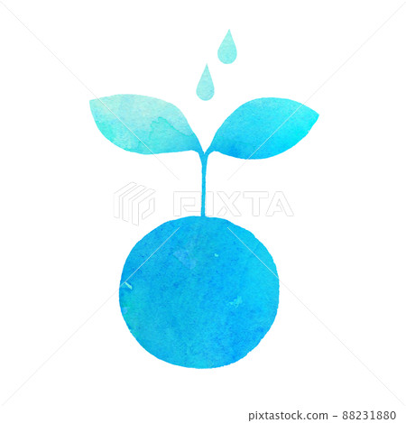 Ecology image watercolor illustration icon seedling young leaves water droplets earth light blue Ecology image watercolor illustration icon seedling young leaves water droplets earth light blue 88231880