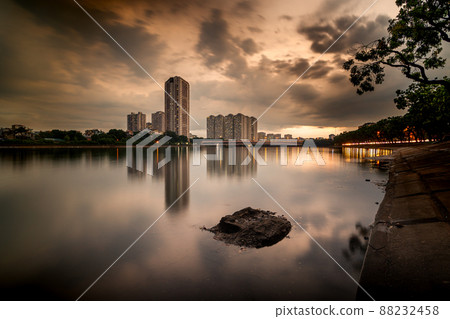 Sunset over the city. Hanoi skyline at sunset Sunset over the city. Hanoi skyline at sunset 88232458
