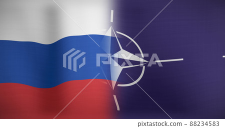 Image of moving and floating flags of russia and nato 88234583