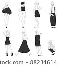 具有各種時尚品味的女性的單色插圖 88234614