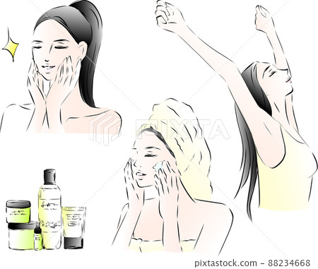 A set of women who do skin care and women who... - Stock Illustration ...