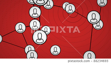 Image of network of connections with people icons on red background Image of network of connections with people icons on red background 88234693