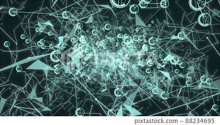 Image of green network of connections with icons over black background Image of green network of connections with icons over black background 88234695