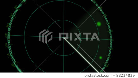 Image of radar with spots moving on black background Image of radar with spots moving on black background 88234839